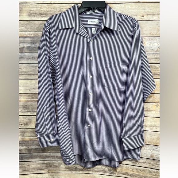 Van Heusen Men’s Dress Shirt L Long Sleeve Button Front White Stripe Pocket - Picture 1 of 8